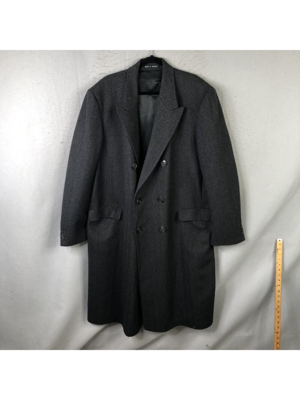 Old Money Coat Mens 46 Gray Herringbone Wool Double Breasted Overcoat Business